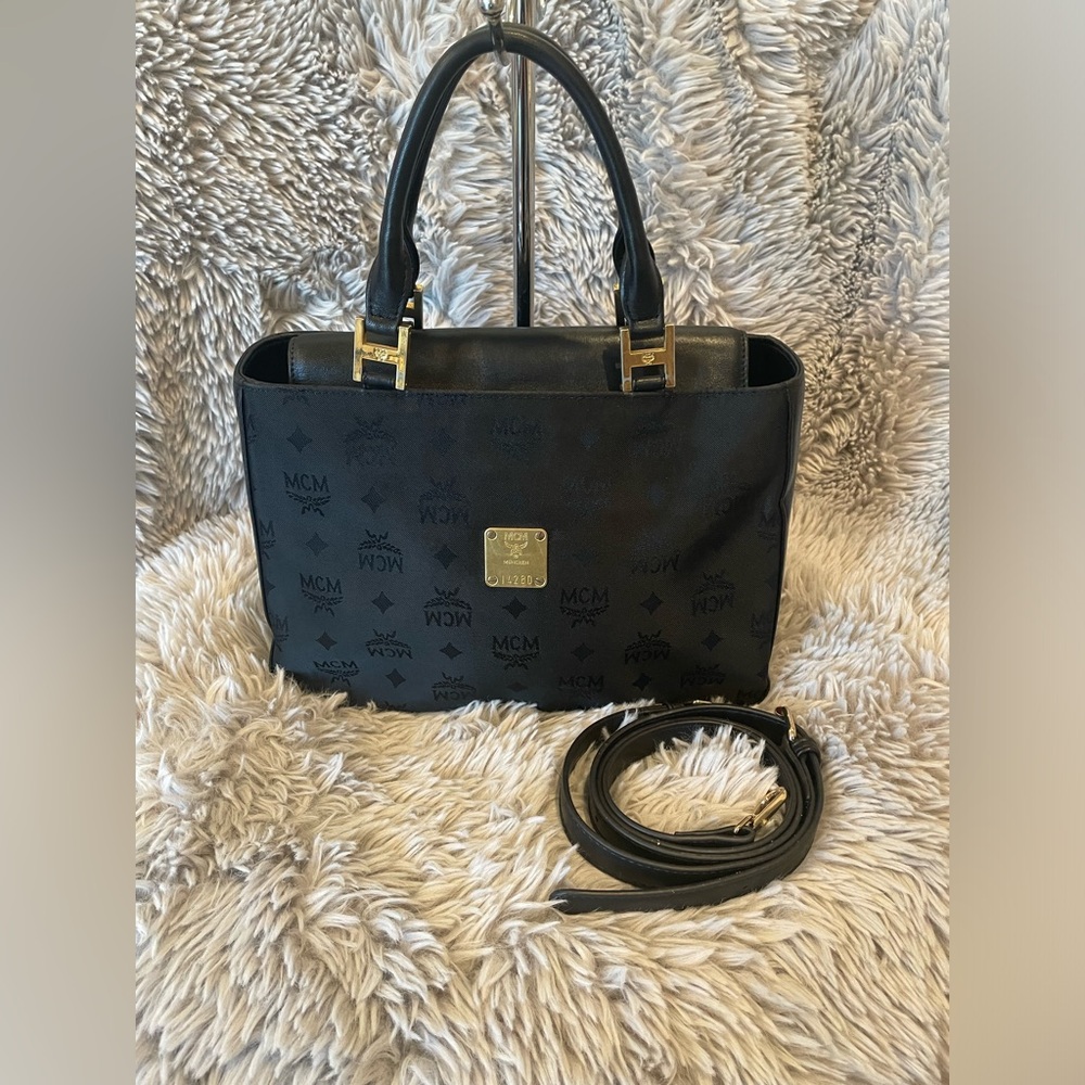 MCM Black Nylon leather Satchel Purse MCM Vintage Authentic
